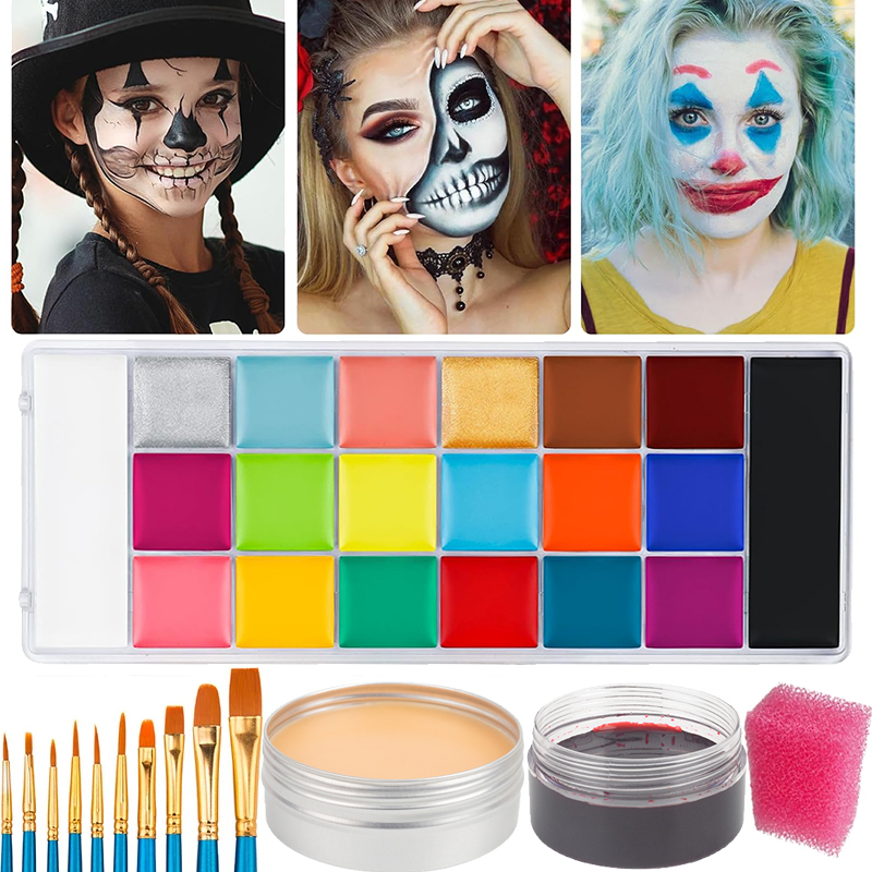 12/20 kolorów malowanie twarzy i ciała sztuczna krew, profesjonalny zestaw do makijażu z efektami specjalnymi na Halloween z woskiem do modelowania ran