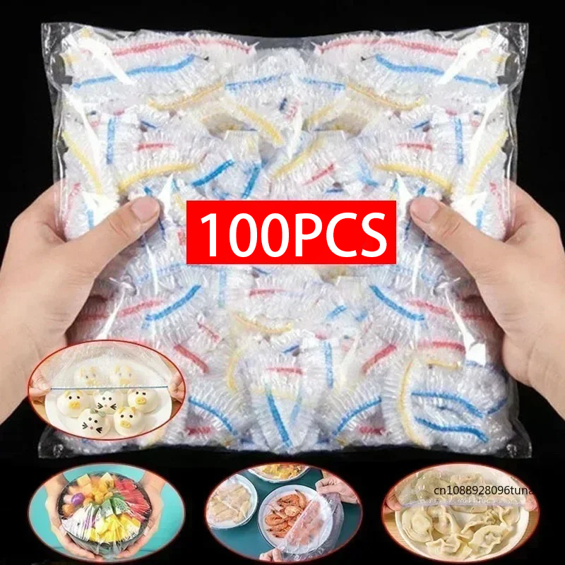 100 Uds cubierta colorida para alimentos refrigerador bolsas de mantenimiento fresco bolsa de embalaje de calidad alimentaria película adhesiva de cocina reutilizable envoltura transparente
