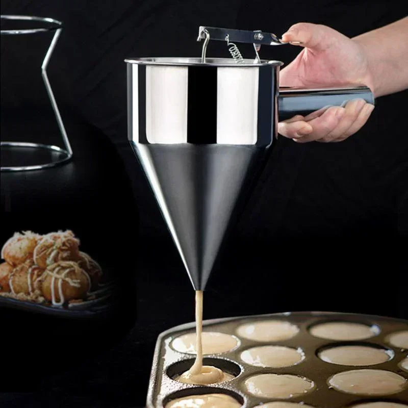 1 buah Dispenser corong baja tahan karat dengan rak Cupcake pembuat adonan Pancake bola ikan gurita alat memanggang dapur rumah