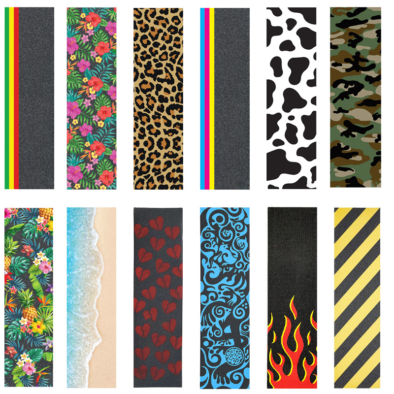 เทปจับสเก็ตบอร์ด9 "x 33" แผ่นกันกระแทกฟรีสติกเกอร์สกู๊ตเตอร์กันน้ำ griptape กระดาษทรายสำหรับโรลเลอร์บอร์ด (84X23ซม.)