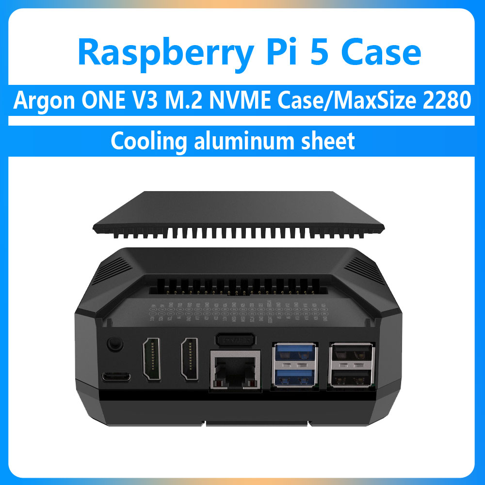 Корпус Argon ONE V3 M.2 NVME, алюминиевый радиатор MaxSize 2280, для Raspberry Pi 5 PCIe для M.2 NVME SSD