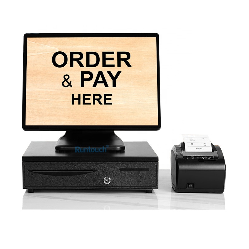 注文・決済用デスクトップタッチスクリーンWindows Android POSシステム、プリンターとキャッシュボックス付きレジ機