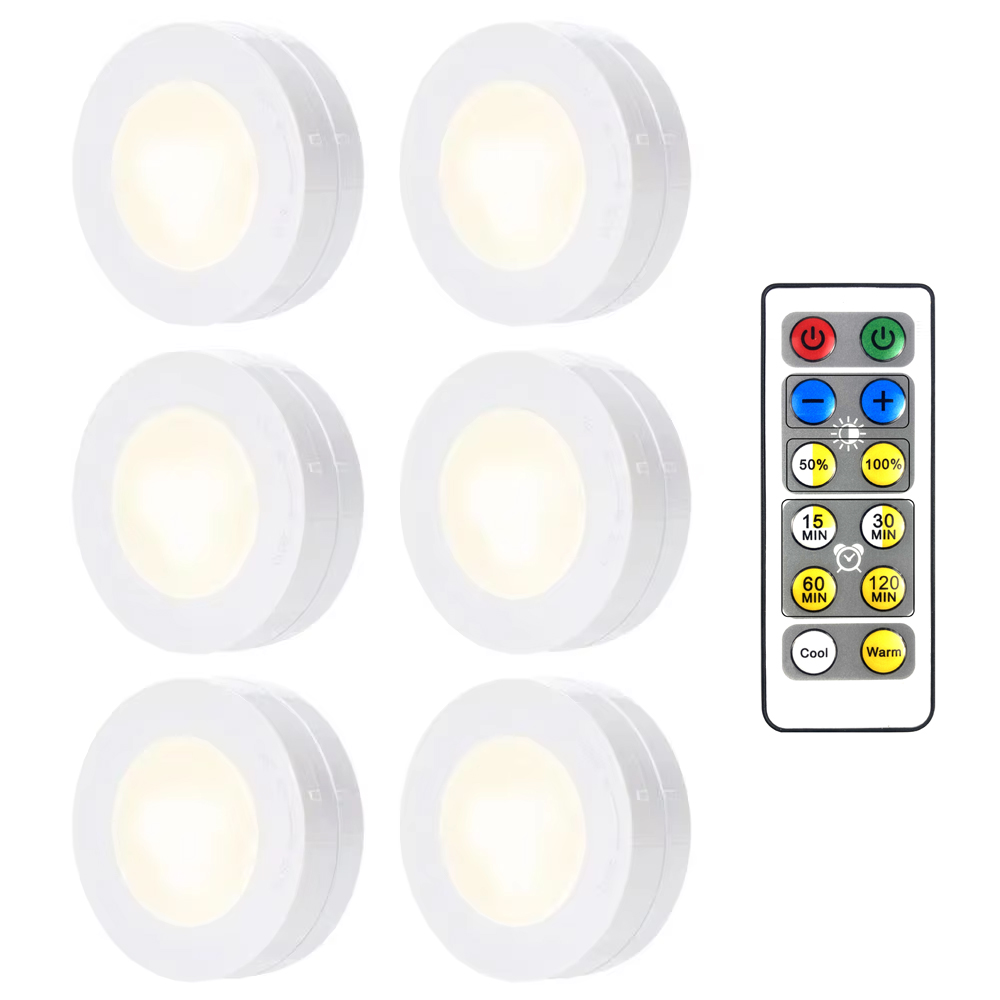 Luz LED Puck, luces inalámbricas para debajo del gabinete con Control remoto, lámpara nocturna alimentada por batería regulable para armario de cocina