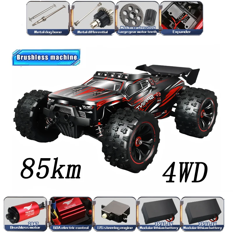 Voiture VersiRC avec Télécommande LED pour Enfants, 1:14, 85 Km/h ou 50 Km/h, Camion Monster 4x4 à Dérive à Grande Vitesse, Jouets Vs Wltoys 144001