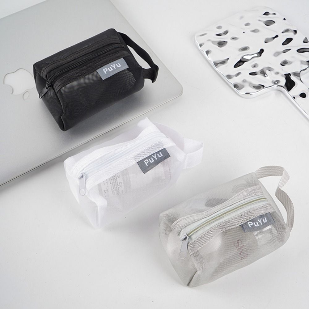 Bolsa de armazenamento de malha quadrada, leve, grande capacidade, zíper, bolsa de moedas, mini saco de lavagem, saco cosmético, respirável, moda