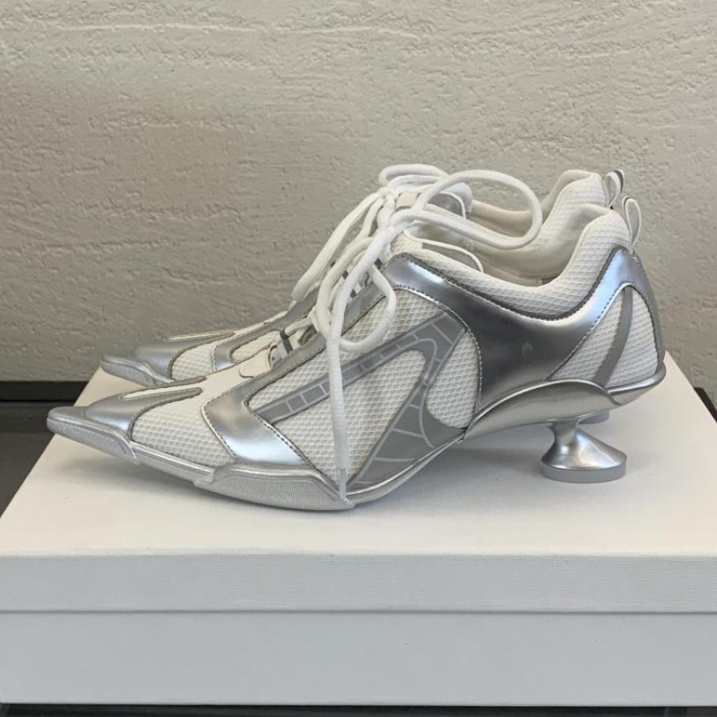 Argent à lacets talons de sport femmes mode bout pointu Style étrange maille baskets élégant Punk chaussures femme marques de luxe pompes