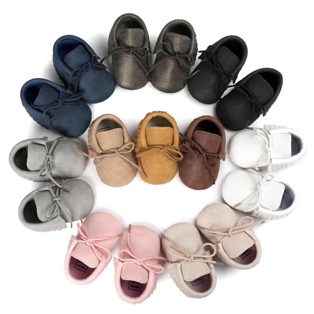 Sapatos de bebê recém-nascido menino menina clássico rendas borlas camurça sofe anti-deslizamento criança berço crawl sapatos mocassins 10 cores
