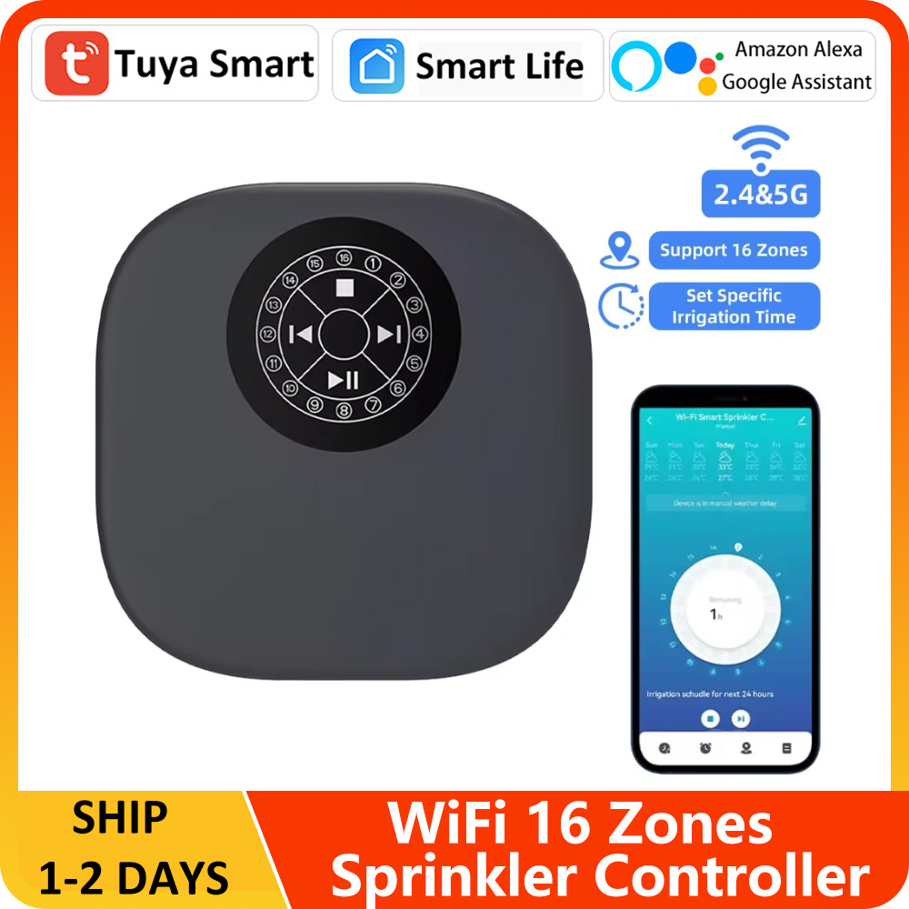Controlador inteligente de aspersores con WIFI, sistema de riego automático con temporizador de agua para jardín, Tuya, Alexa y Google, 2,4G, 5G, 16 zonas