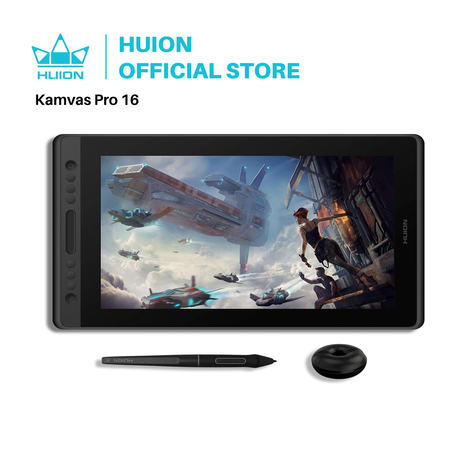 Huion kamvas pro 16 15.6 polegada tablet gráfico monitor bateria-livre caneta display digital tablet desenho monitor com inclinação ag vidro