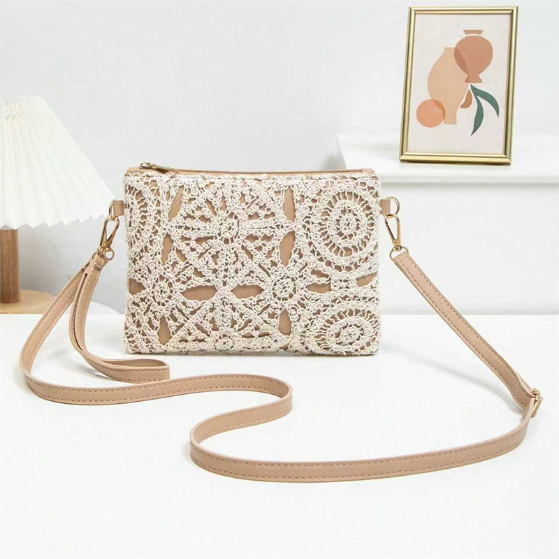 Borsa Intrecciata con Motivi Traforati, Borse da Spiaggia Boho, Borsa a Tracolla di Stile Premium per Signore, Outfit da Vacanza per Donne, Accessori Indispensabili per Viaggi