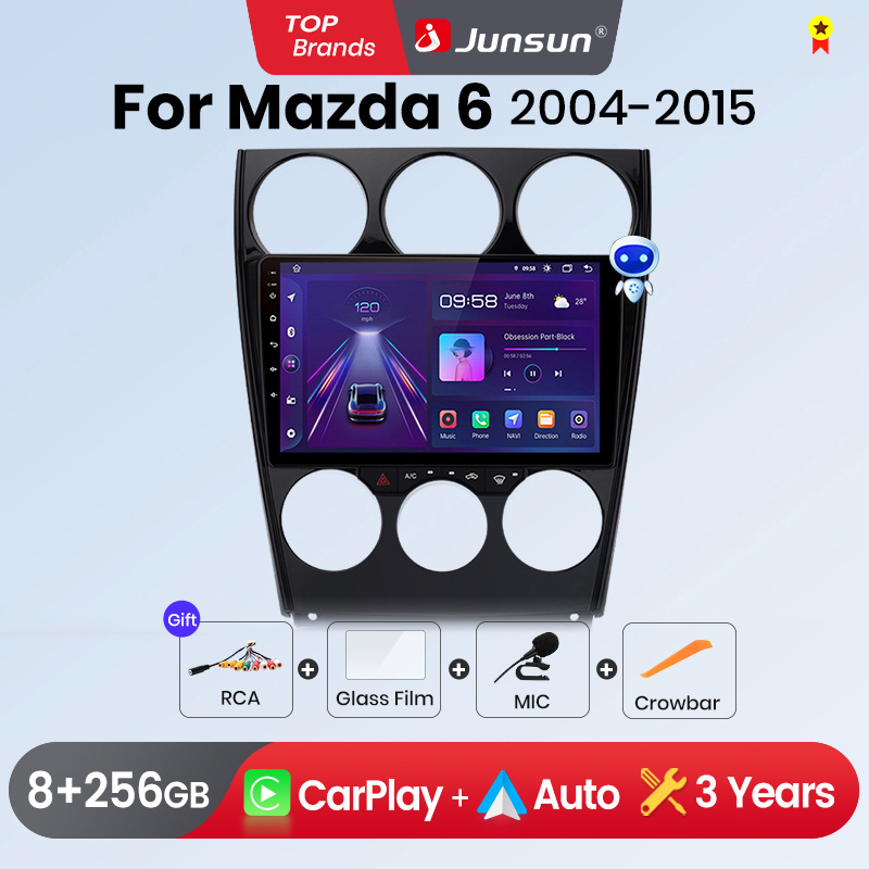 Junsun Wireless CarPlay Android Auto Car Radio for Mazda 6 2004 2005-2015 GPS Intelligent Systems tereo Multimedia Car Radio