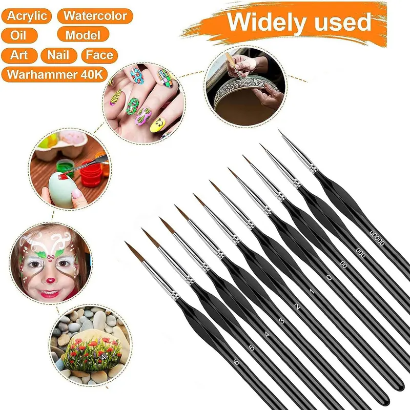 Kit de pinceles de pintura en miniatura, pelo de nailon con detalles finos para acrílico, acuarela, aceite, 10 Uds. |   Artista de punta puntiaguda con estuche