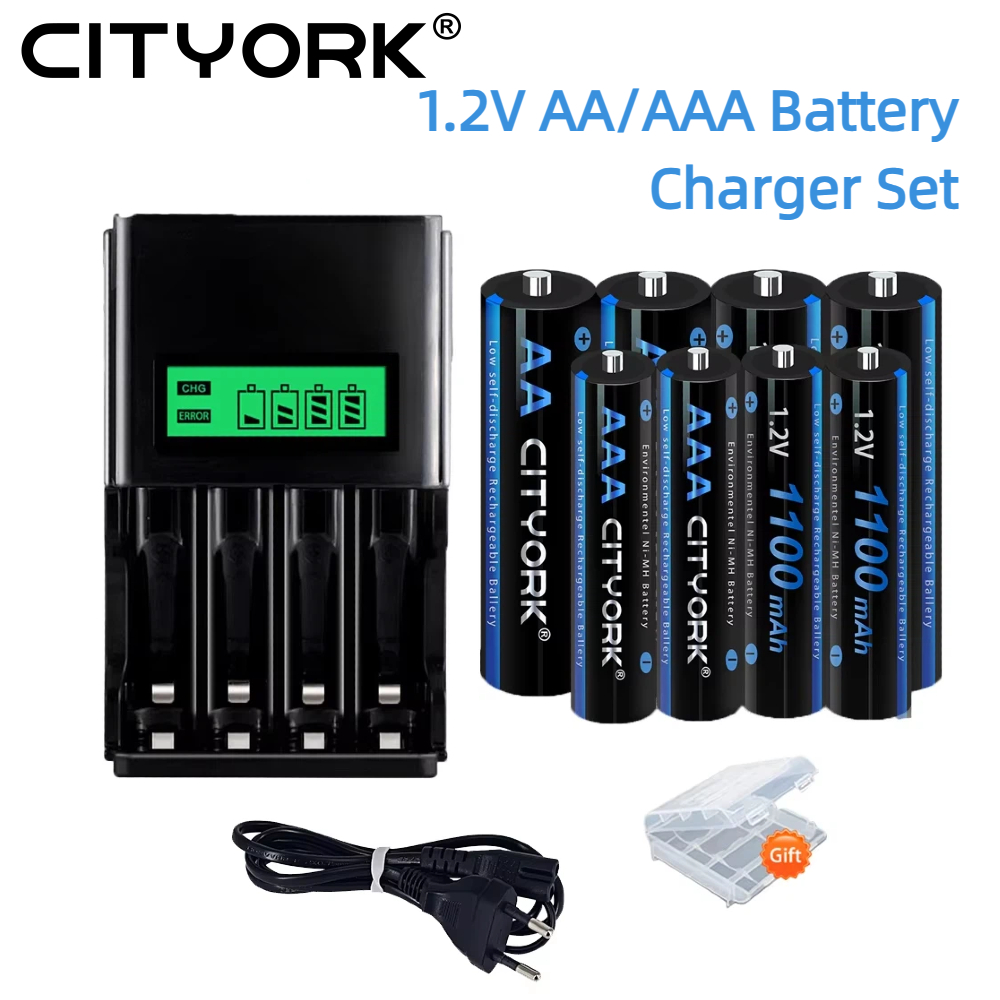 CITYORK 1,2 В AA + AAA аккумуляторы AA 3000 мАч AAA 1100 мАч aa 2A Батарея aaa nimh и зарядное устройство AA AAA с ЖК-дисплеем 1,2 В