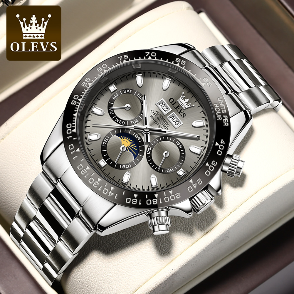 OLEVS 6654 luksusowy męski zegarek chronograf automatyczny mechaniczny zegarek na rękę wodoodporny świecący top markowy zegarek dla mężczyzny data Sport