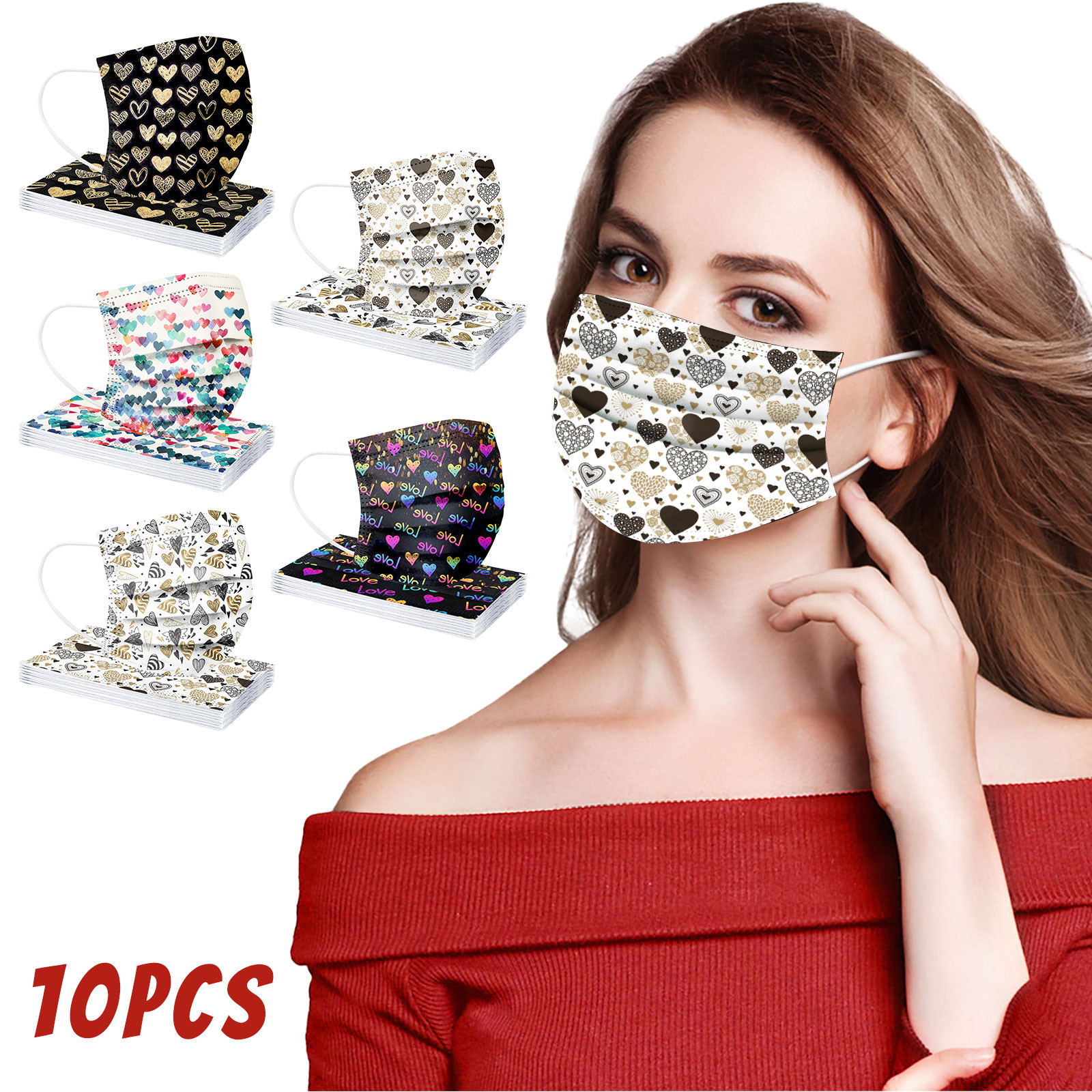 Máscaras faciais descartáveis à prova de poeira para adultos, máscaras dos namorados com design, máscaras de papel fofas, proteção, dia dos namorados