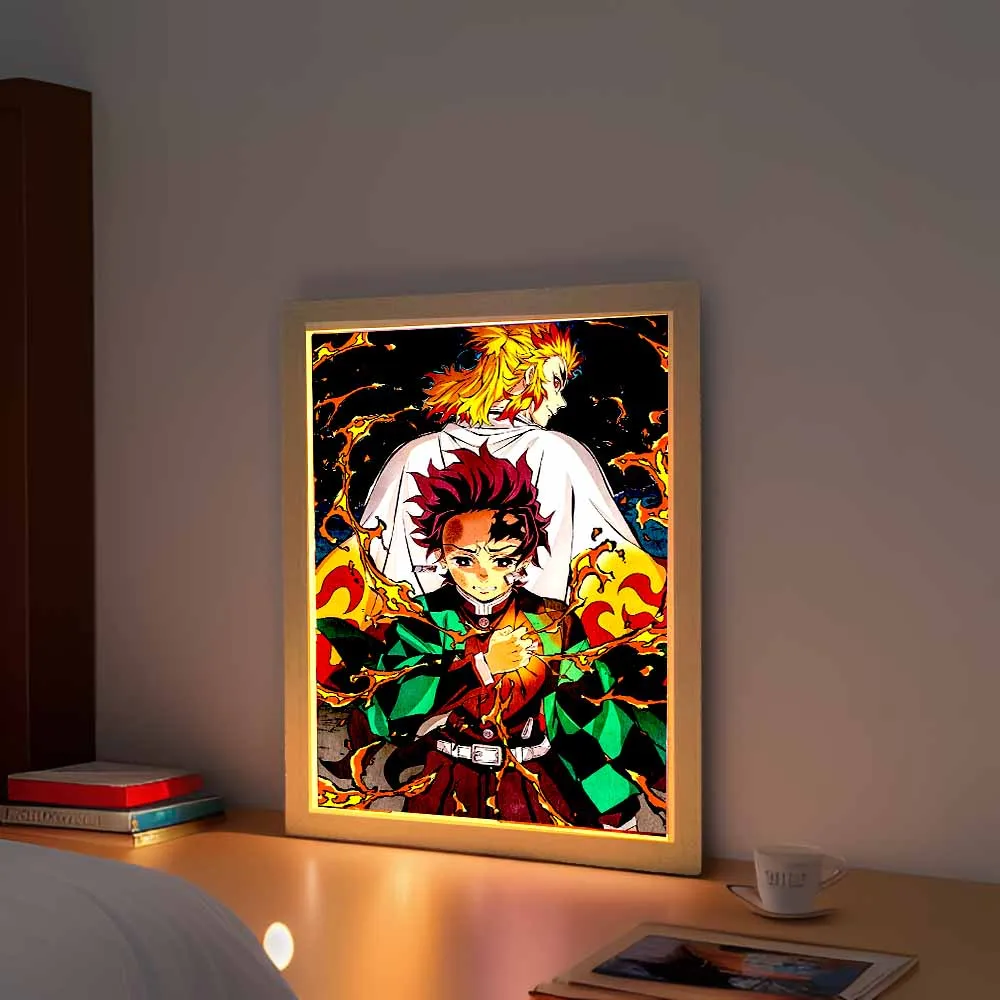 Anime-Figur, Lichtmalerei, Fotorahmen, Kyojuro Rengoku, Action-LED-Lampen, für Zuhause, Kinderzimmer, Dekoration, Nachtlicht, Weihnachtsgeschenke
