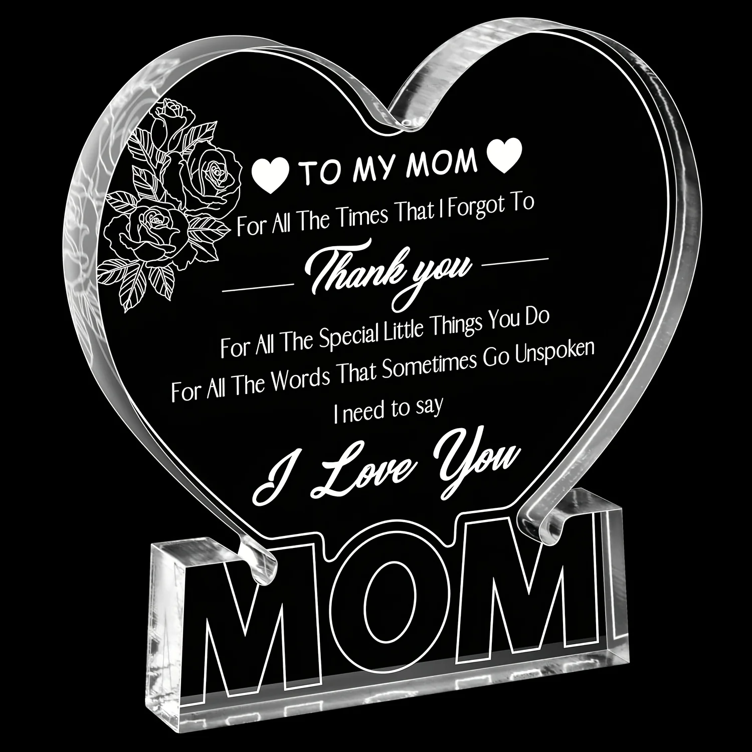 Gifts for Mom Birthday Gifts for Mom from Daughter Son Delicate Rose Acrylic Heart Plaque Mom Present Thanksgiving Christmas