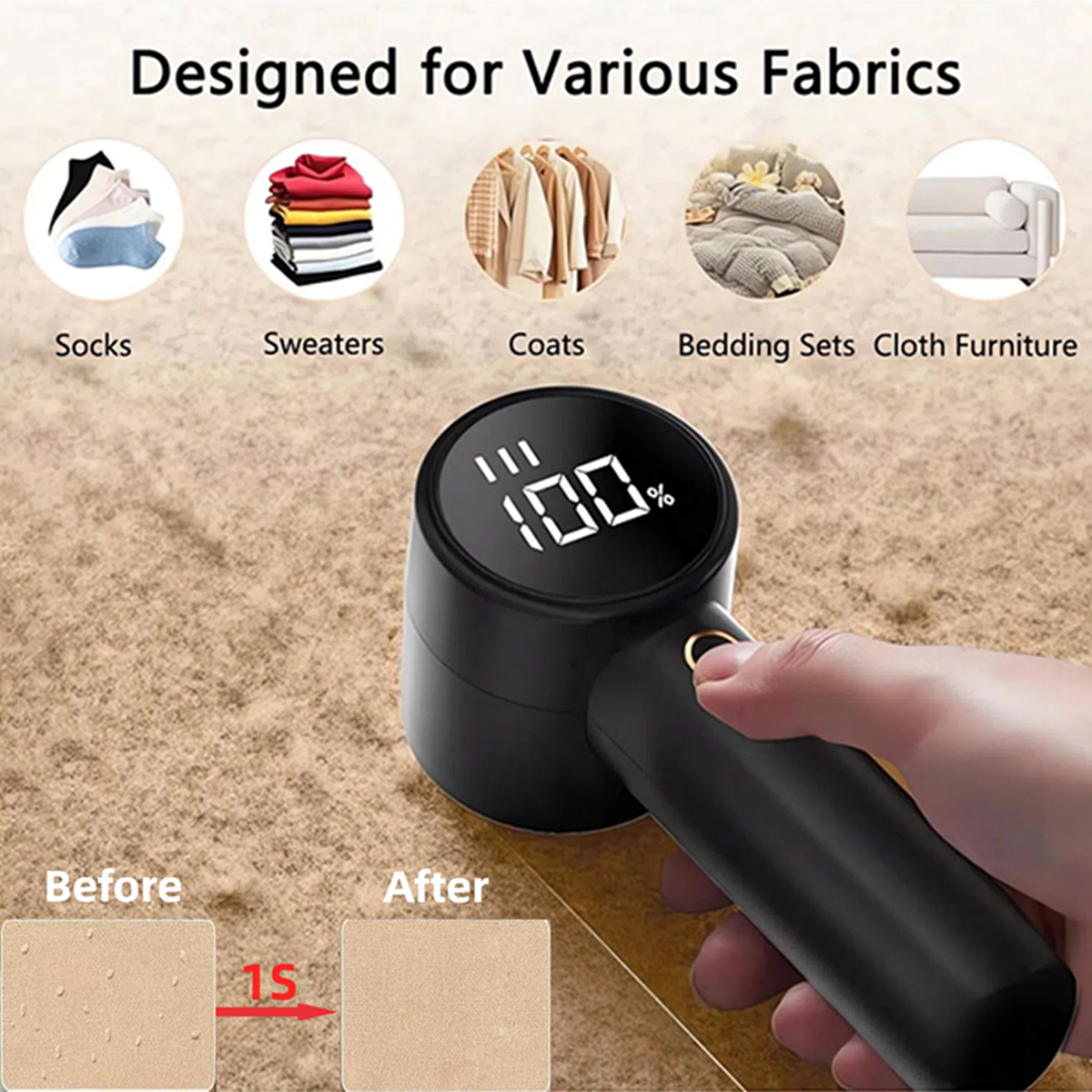 Removedor de fiapos elétrico com display digital LED ajustável, aparador hairball, camisola portátil depilador, sem fio, 3 engrenagens, novo agregado familiar