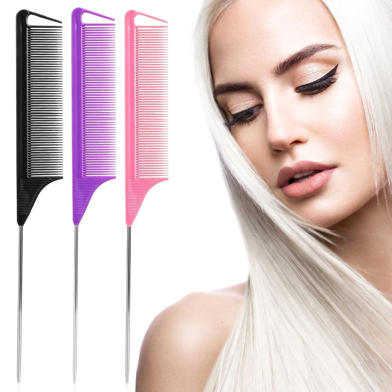 1 pièce, peigne à cheveux professionnel en acier inoxydable à queue pointue, brosse à cheveux, outil de coiffure de salon