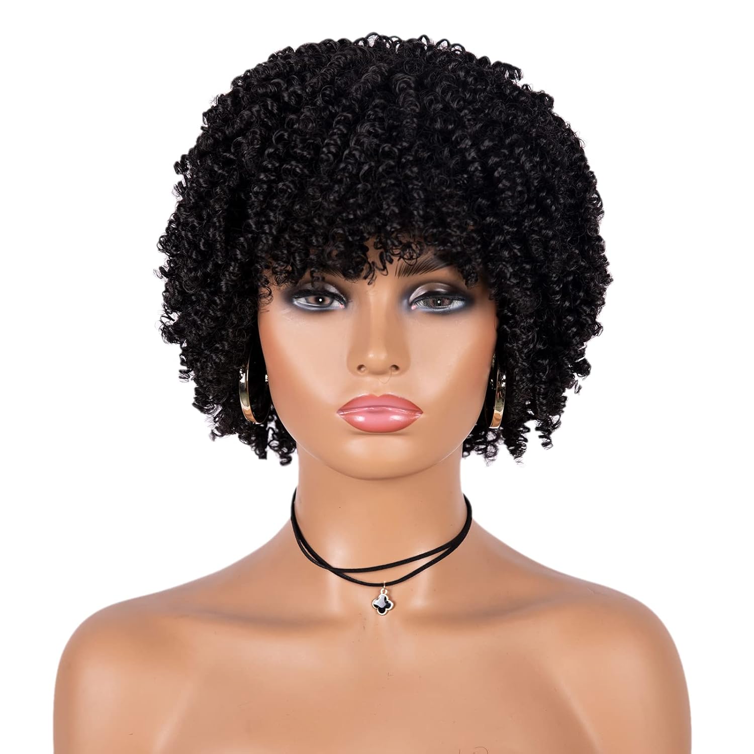Peruka Afro Krótkie kręcone peruki Syntetyczne peruki do włosów dla czarnych kobiet, krótkie kręcone peruki Afro z grzywką Naturalne kręcone Cosplay Party
