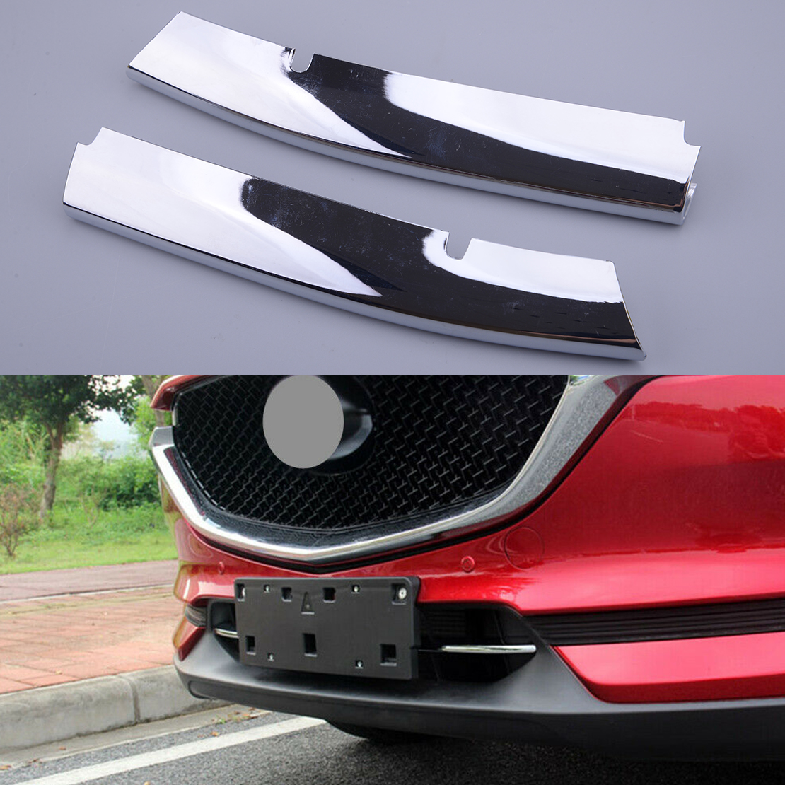 2 pçs cromo amortecedor dianteiro inferior grill para baixo capa guarnição abs apto para mazda CX-5 2017 2018 2019 2020