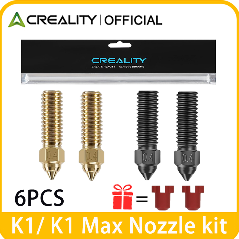 Oficjalny zestaw dysz Creality K1/K1 Max, mosiężne/stalowe hartowane dysze 6 szt., odporne na wysokie temperatury, do Ender 3 V3 KE/CR-10 SE