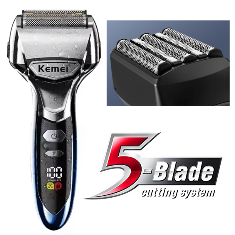 Kemei 5 Blades Electric Shaver Face Washable Beard Foil Electric Razor For Men Rechargeable Bald Heads Shaving Machine 8500 RPM