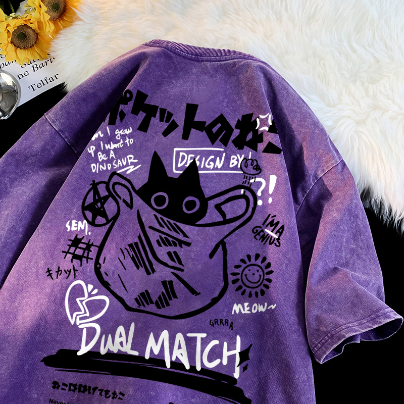 Mulheres dos desenhos animados camisetas vintage verão harajuku kawaii gato impresso manga curta camisetas casal streetwear roupas soltas algodão topos