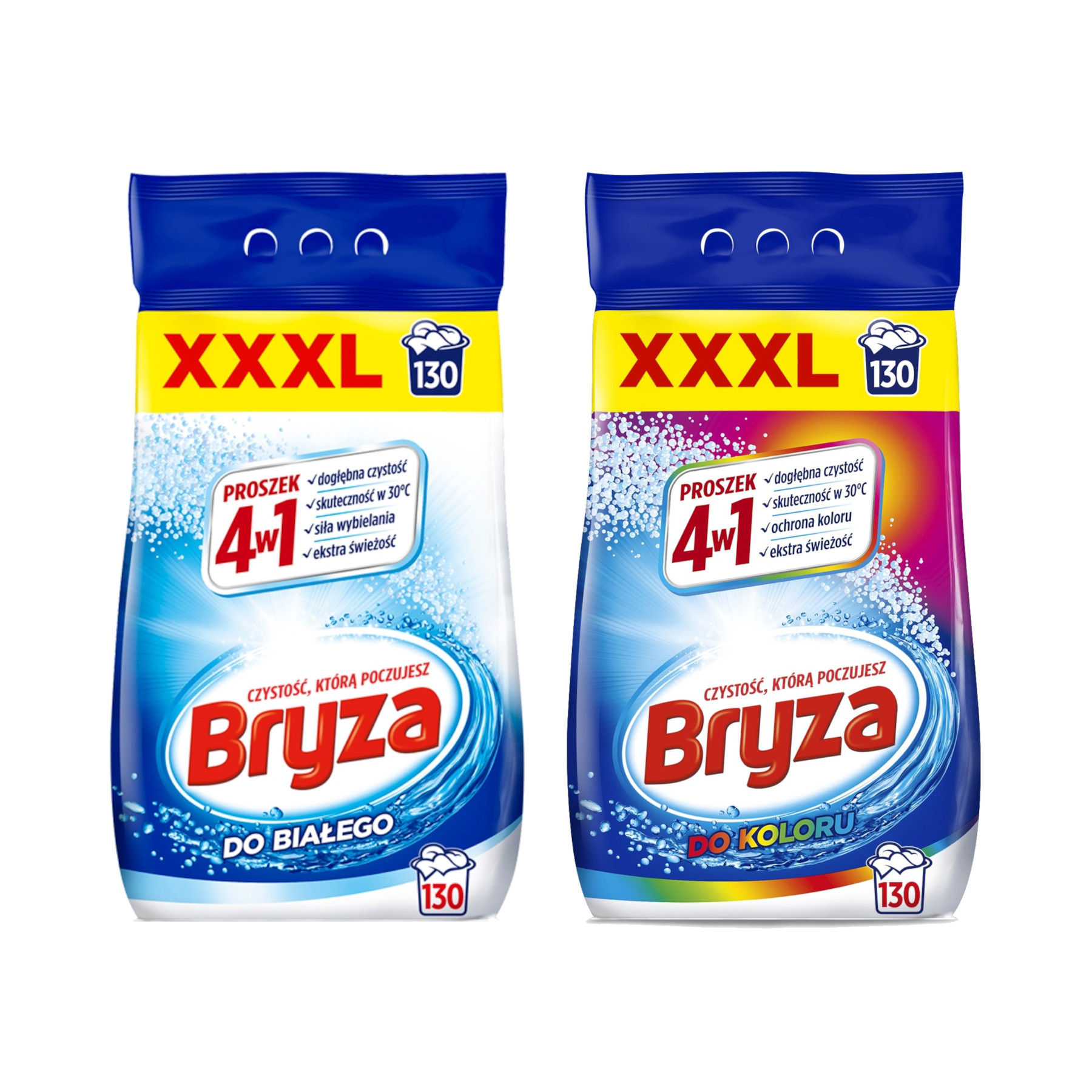 Proszek do prania BRYZA 4w1 Białe + Kolor XXXL 130 prań 2x 8,45 kg
