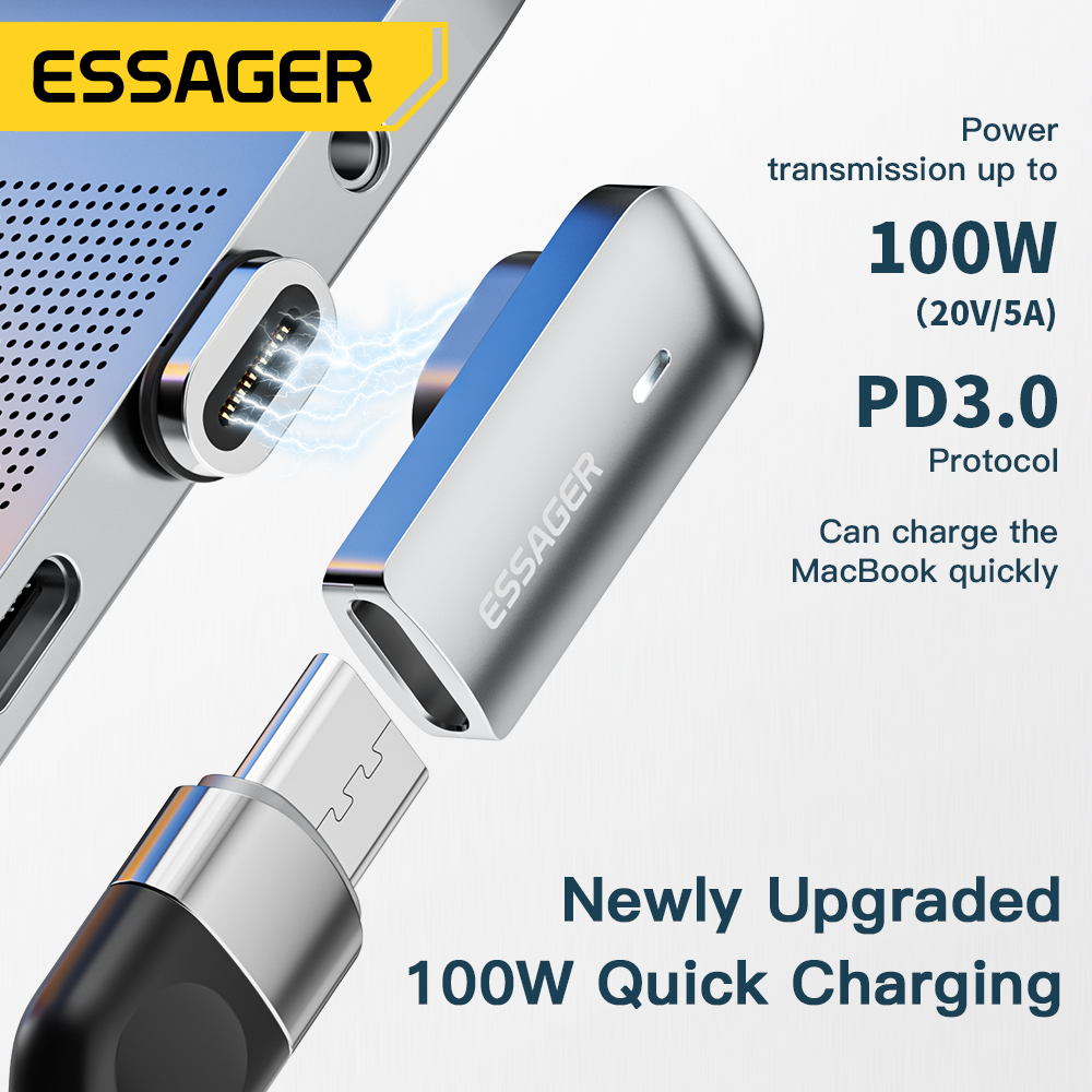 Essager PD 100W adaptador magnético USB C OTG carga rápida tipo C conector magnético 20Gbp sincronización de datos 4K @ 60Hz para Macbook portátil