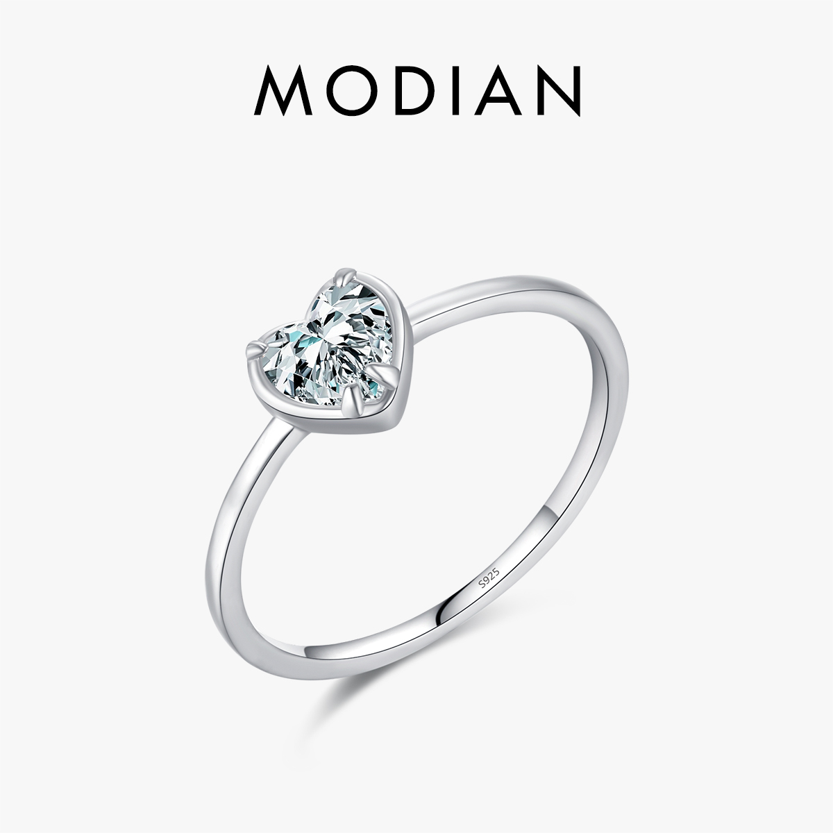 MODIAN Ring aus 925er-Sterlingsilber, minimalistisch, romantische Herzen, Zirkonia, klassischer Basic-Stil, Eheringe für Frauen, edler Schmuck