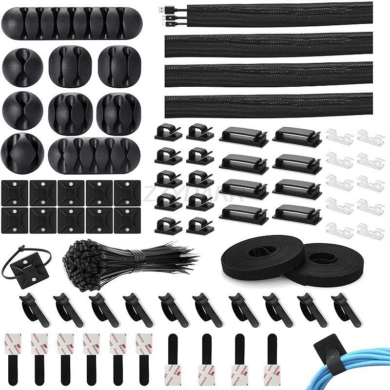 173-teiliges Kabelmanagement-Set inklusive Organizer-Hülse, Kabel-Clips, Kabel-Organizer-Gurte und Befestigungs-Kabelbinder für das Büro und Zuhause