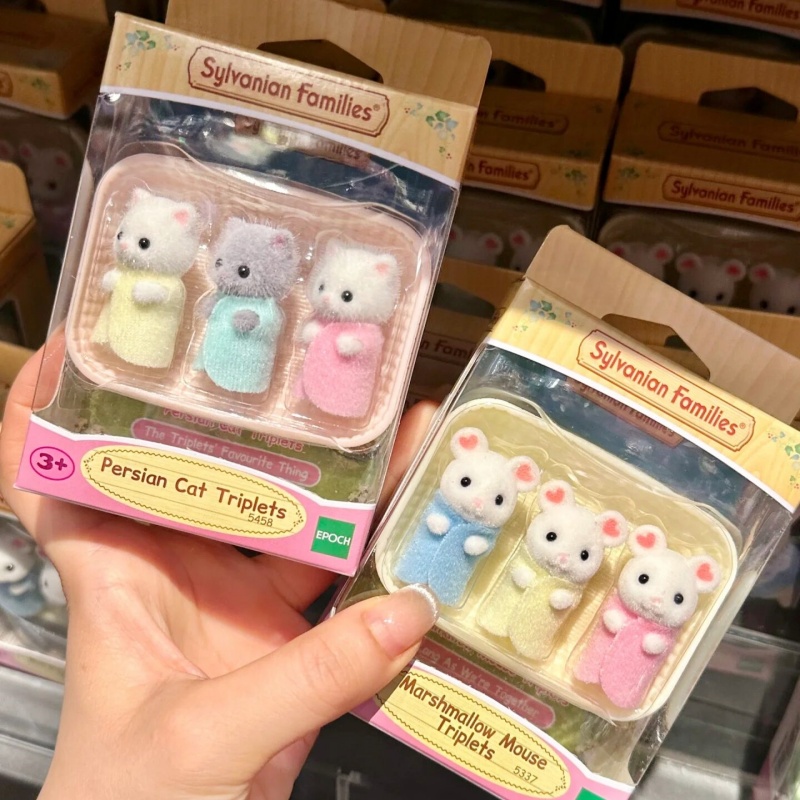 In Stock Sylvanian Families Triplet Series Anime Mini Baby Persian Cat Action Figure Doll Accompanying Parent-Child Toy Kid Gift