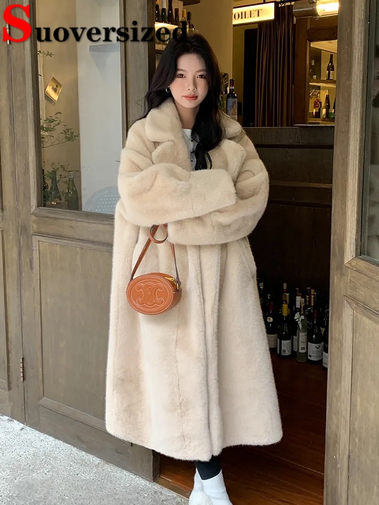 Verdicken warme lange Kunst pelz jacken lose warm imitieren Nerz mäntel koreanische Winter pelzige Polsterung Oberbekleidung Frauen Luxus mantel