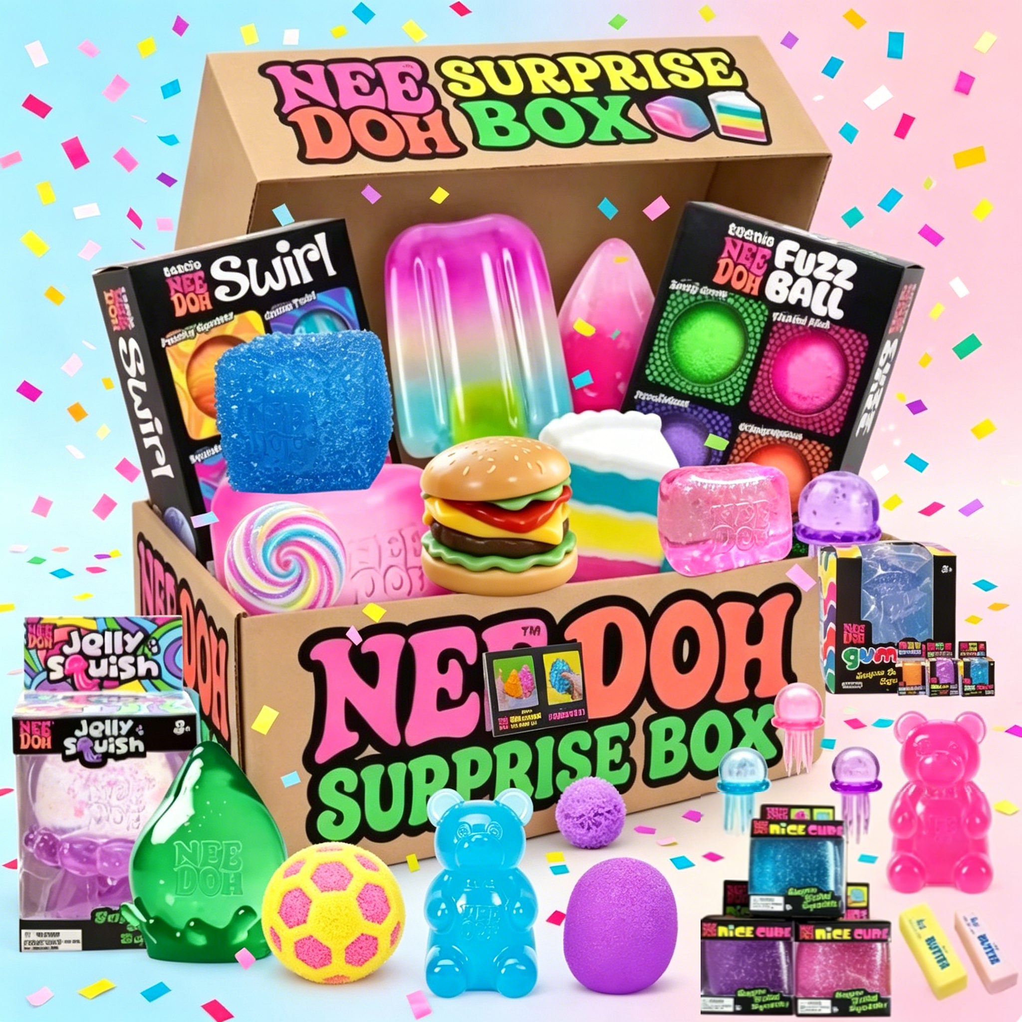 Plus de 100 Pièces Assorties – Boîte Surprise à Rebond Lent – Jouet Anti-Stress Sensoriel – Cadeau Surprise pour Fête d'Anniversaire