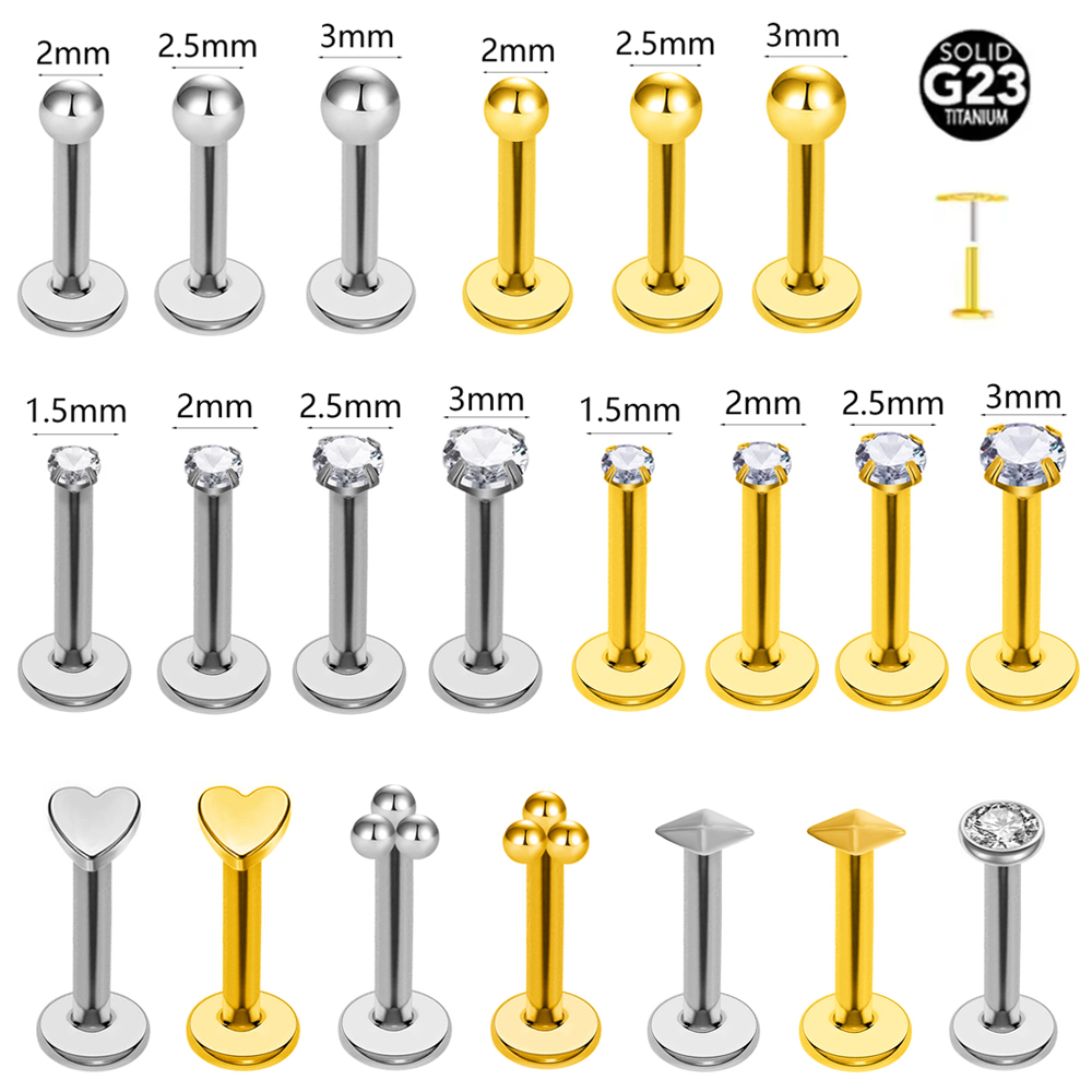ASTM F136 G23 titanio la bola Tragus pendiente sin rosca Piercing corazón circonita cúbica Pin Daith Conch Push in Labret Stud