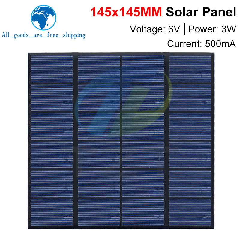Tzt 1/3 peças 6v 500ma 3w painel solar policristalino 145*145mm mini sistema solar sunpower diy para bateria carregador de telefone celular