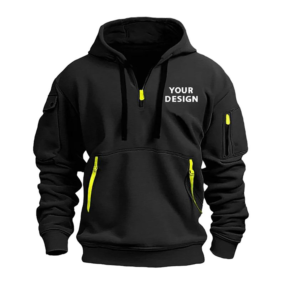 European New Men's Sports Zipper Arm Pocket Loose Casual Sweatshirt Customize Your Logo Dropped Shoulder Hooded Jacket Pullover