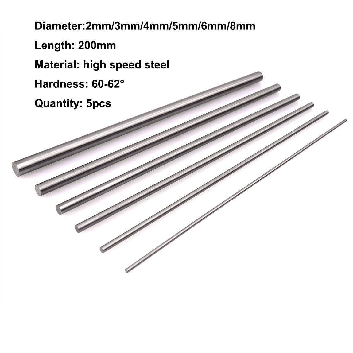 5Pcs/set High Speed Steel Solid Round Rod 2mm 3mm 4mm 5mm 6mm 8mm linear shaft metric round rod Length 200mm