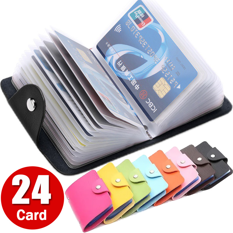 Estuche para tarjetas de 24 Bits, tarjetero de cuero con función, tarjetero para tarjetas de crédito para hombres y mujeres, tarjetero para pasaporte de identificación, billetera para tarjetas, 7 colores