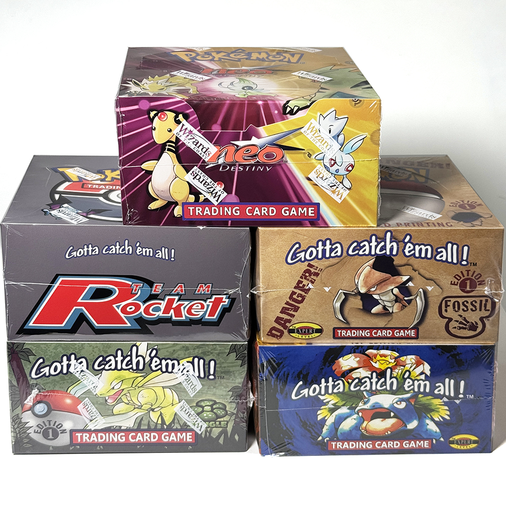 PKM Basis-Set Fossil Jungle Team Rocket Neo Destiny Booster Box 1999 2000 Jahr 1. Auflage 1 Box 36 Packungen Proxy-Spielkarten Versiegelt
