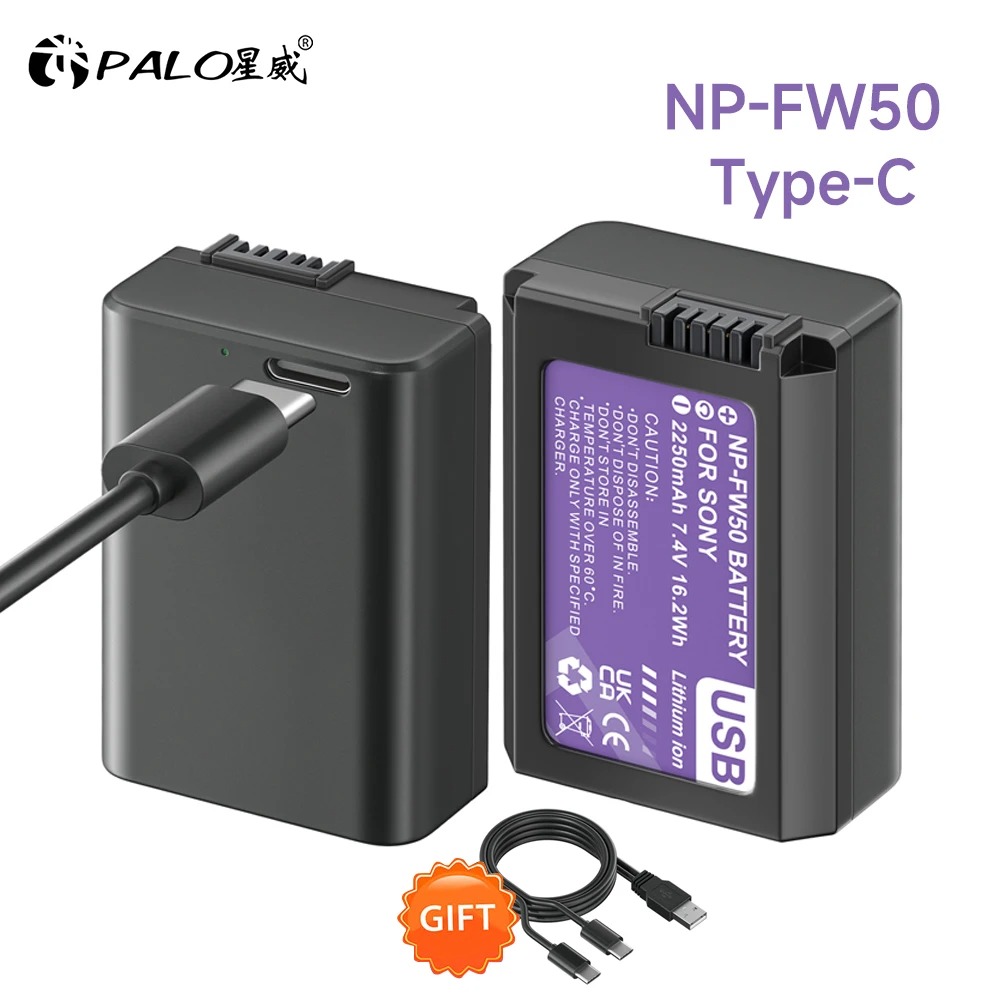 PALO Type-C NP-FW50 NPFW50 NP FW50 Battery for Sony Alpha A6500 A6300 A6400 A6000 A6100 A5000 A3000 NEX-3 A7 7R A7R II A7rii