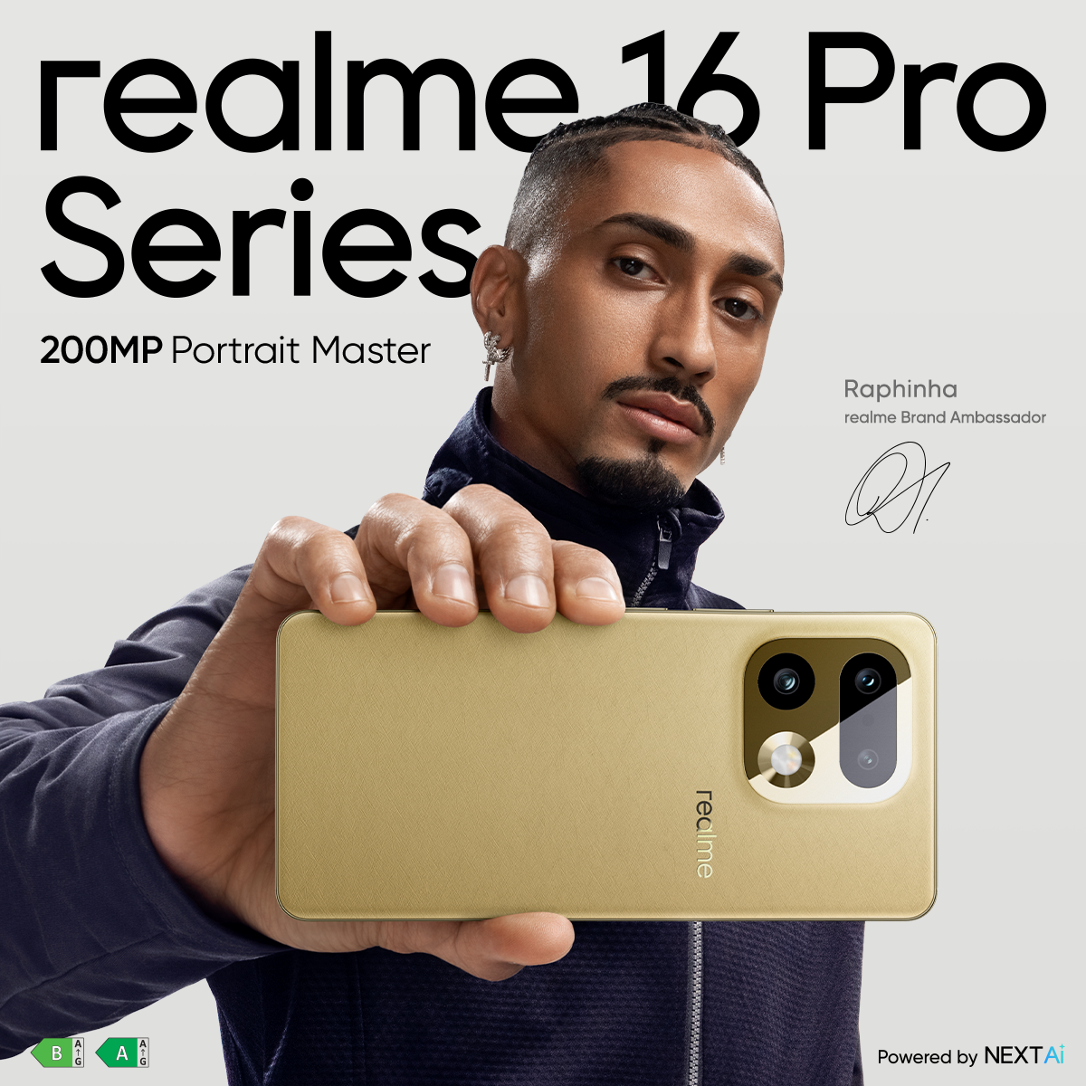 Smartphone realme 16 Pro 5G com tela de 6,78 polegadas, 144Hz, câmera de 50MP para selfies em grupo, carregamento de 45W, bateria de 6500mAh e chipset Dimensity 7300-Max 5G.