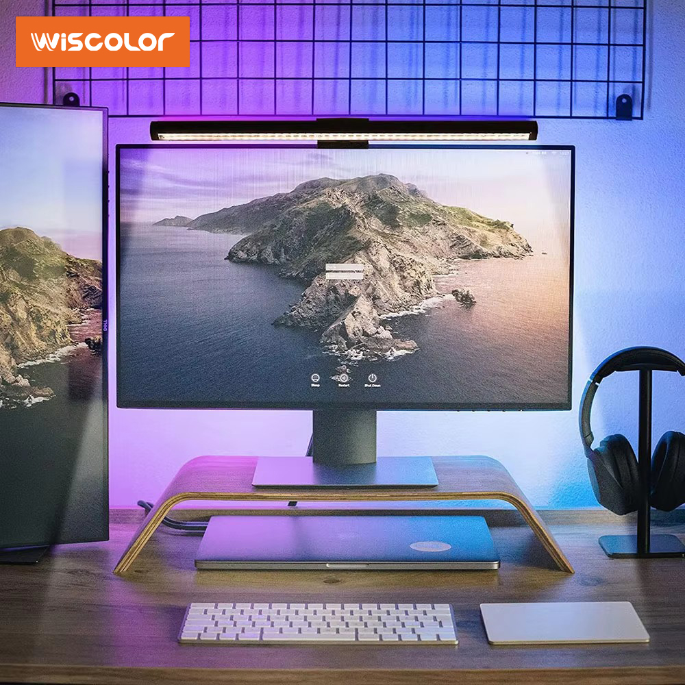 Wiscolor Barra de luz LED para Monitor, lámpara de escritorio con retroiluminación RGB, ambiente de ritmo musical, lámpara de mesa, luz de pantalla de PC para oficina en casa/juego