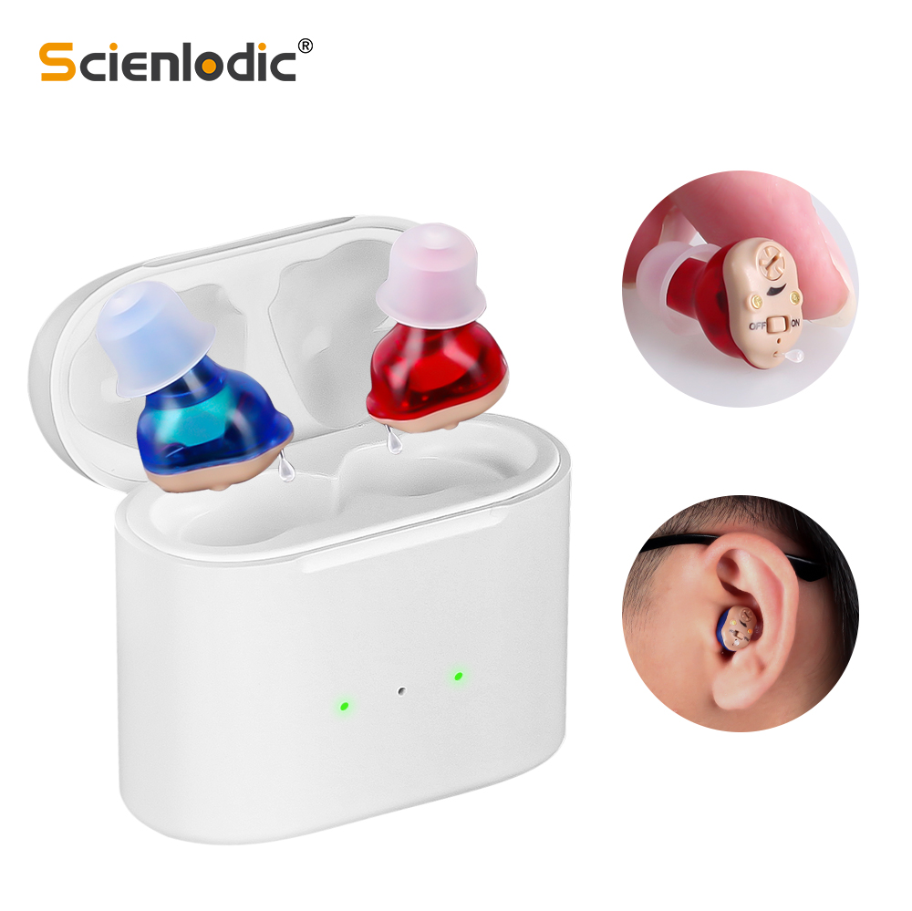 Aparelho auditivo sem fio recarregável, mini amplificador de som, surdo o dispositivo de audição, aparelhos auditivos invisíveis, idosos fones de ouvido