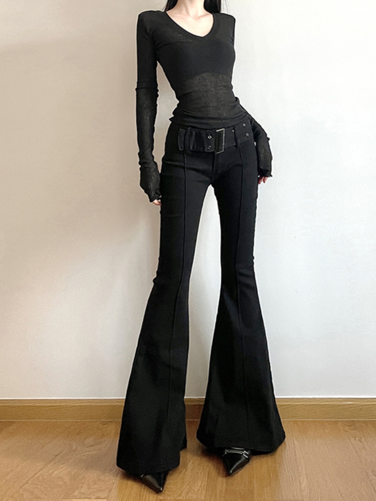 Damskie czarne jeansy dzwony Y2k Retro Emo lata 2000 Streetwear Moda Spodnie Harajuku Szerokie spodnie do jogi Estetyczne ubrania z lat 90.