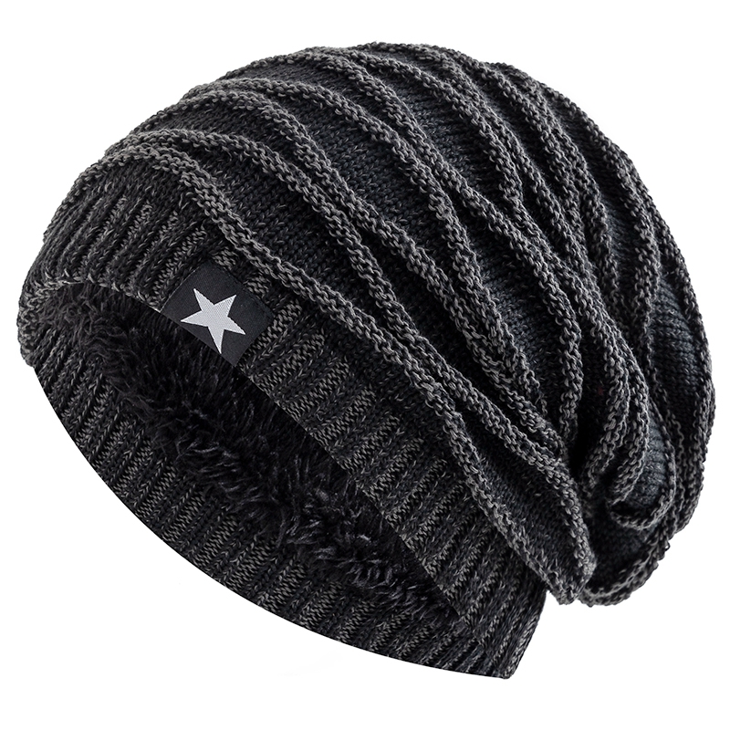 Novo unisex slouchy chapéus de inverno adicionar forro de pele masculino e feminino gorro quente casual estrela de cinco pontas decoração inverno chapéus de malha
