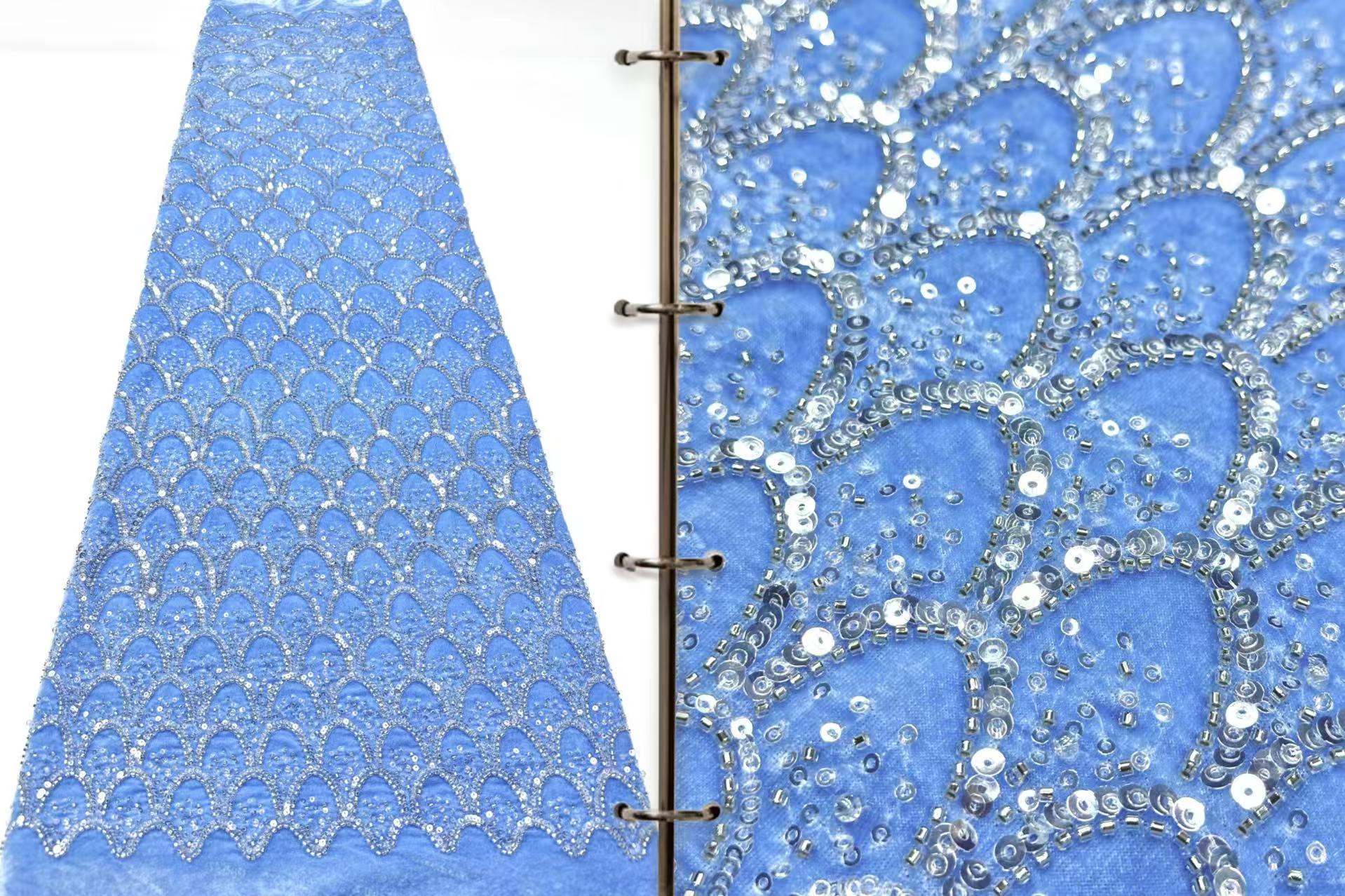 Luxury Exquisite 2026 African Nigerian Sequins Tulle Lace Fabric 5 Yards French Beading Embroidery Wedding Party Dress Sewing AT