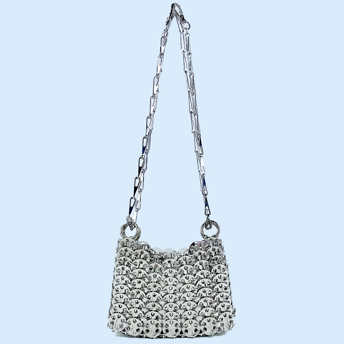Bolsa prateada brilhante feita à mão, bolsa de lantejoulas com contas, bolsa para celular, alça de ombro longa, bolsa crossbody de ombro único para mulheres