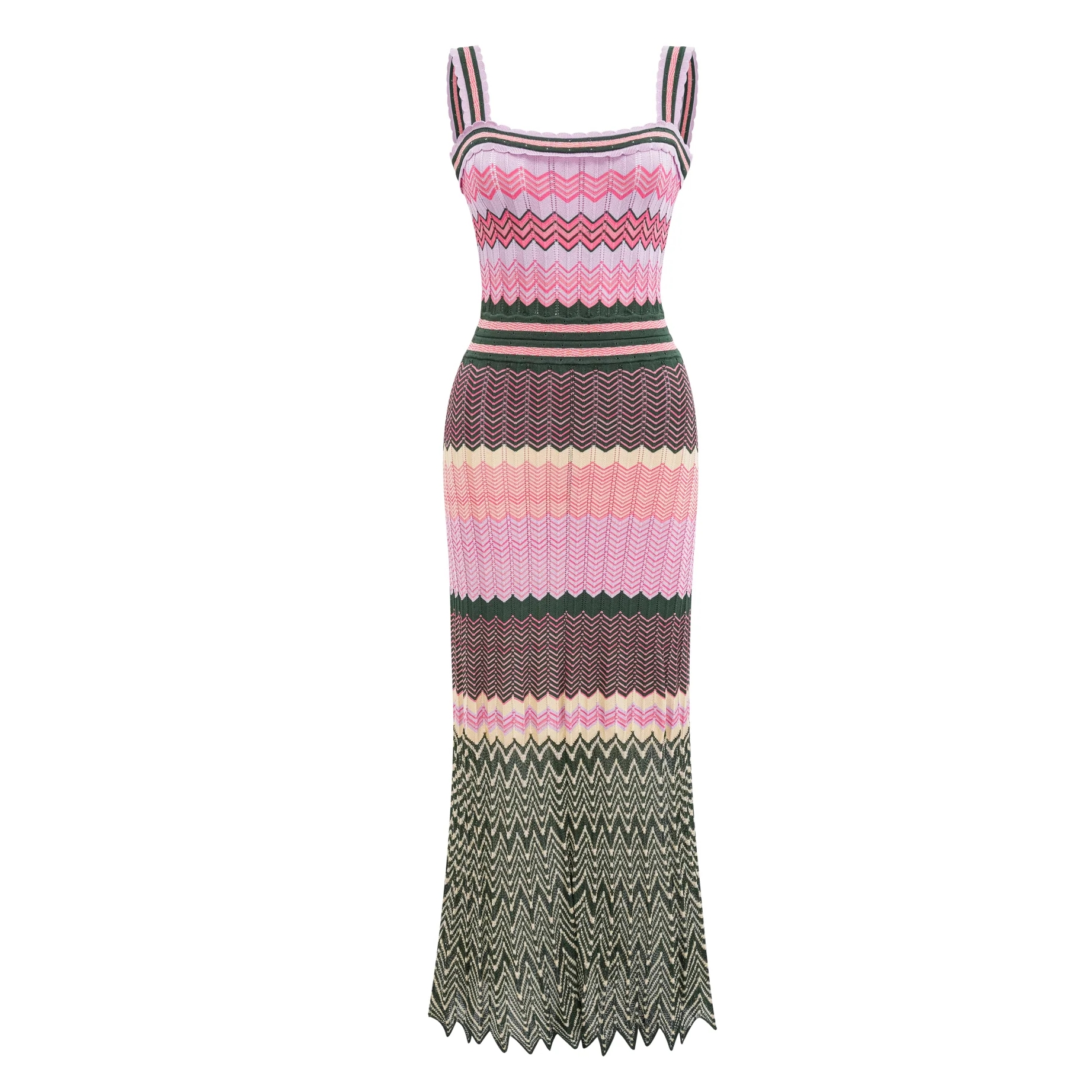 Luxusmarken-Design Gestricktes Zickzack-Maxikleid mit Hoher Elastizität, Ärmellos, Lang, Beliebt in Arabischen und Afrikanischen Kreisen, Boho-Stil Damenrock